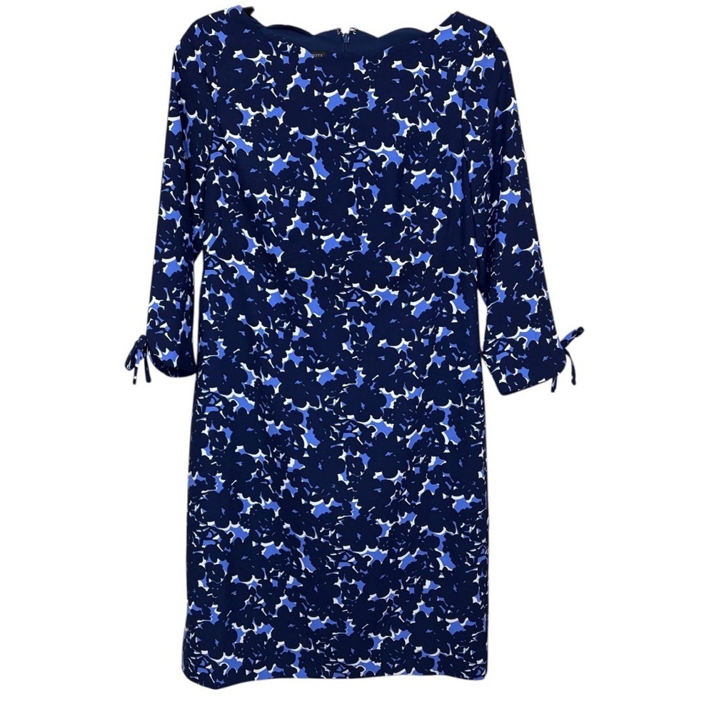 Talbots Floral Print Crepe Shift Dress With Scalloped Neckline Blue Size 2 - Picture 3 of 10